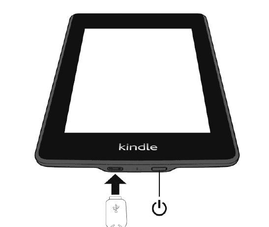 Kindle: boton encendido y conexión para carga