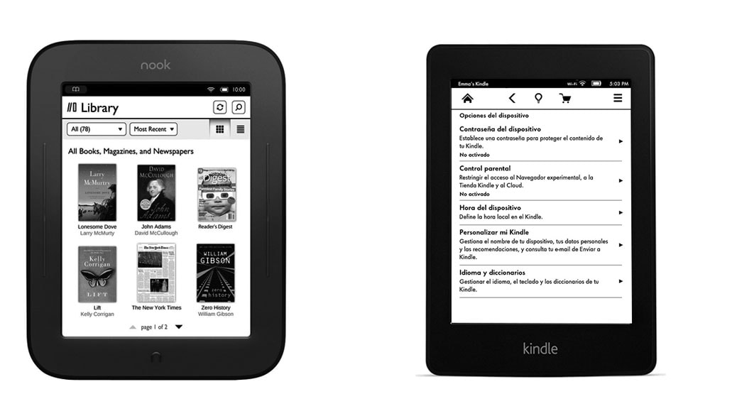 Comparativa eReaders: NOOK Simple Touch Glowlight vs Kindle Paperwhite