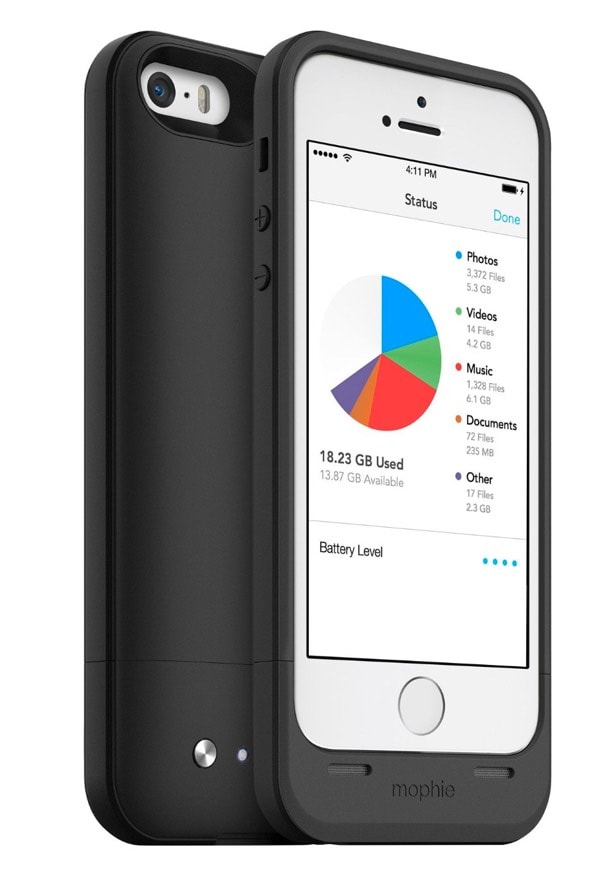 Mophie Space Pack - Carcasa con batería y almacenamiento adicional integrado de 16 GB para iPhone 5/5S