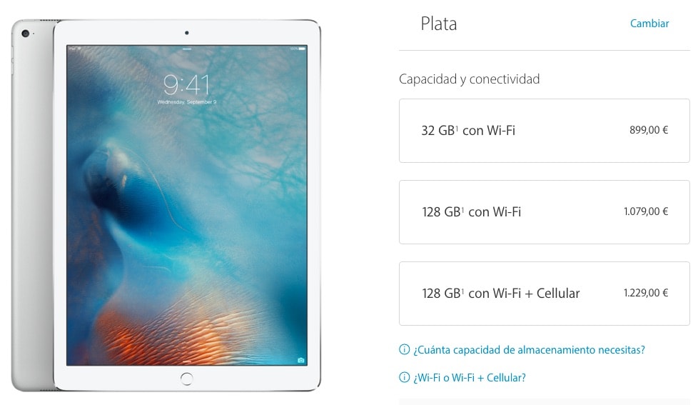 Capacidad de almacenamiento del iPad Pro