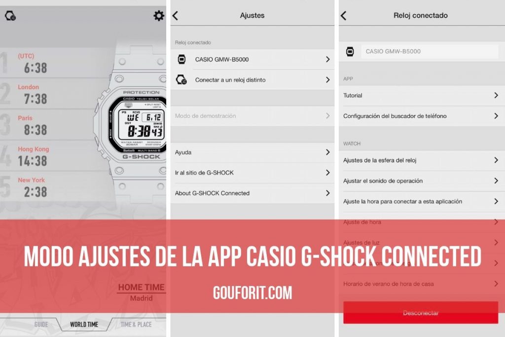 Ajustes app Casio G-Shock Connected