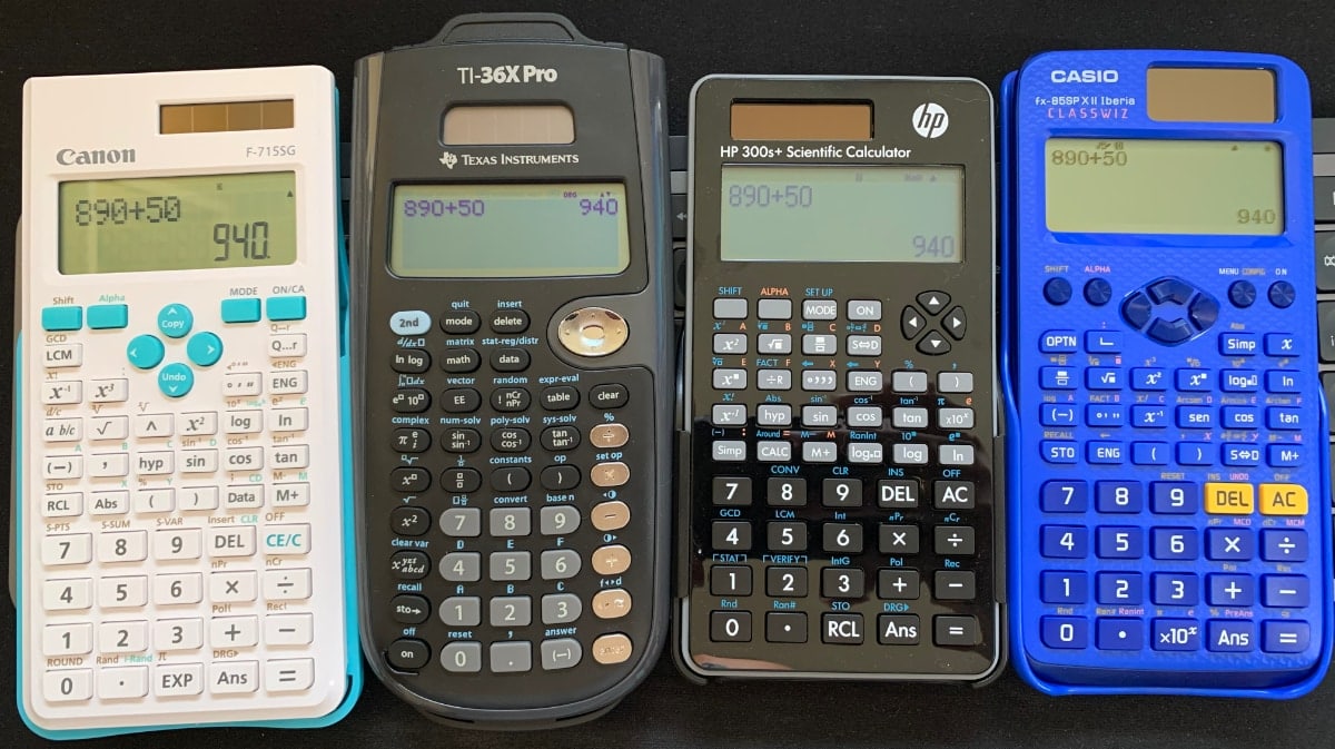Comparando calculadoras científicas de diferentes marcas que hemos probado en profundidad: Canon F-715SG vs TI-36X Pro vs HP 300s+ vs Casio fx-85SP X II Iberia