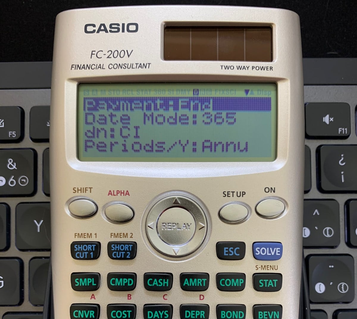 Casio FC-200V: pantalla de SETUP