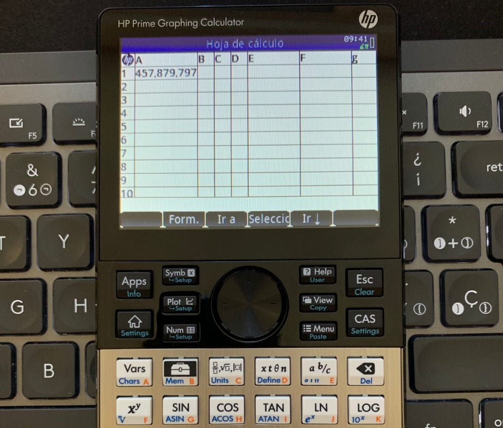 HP Prime Graphing Calculator: hoja de calculo