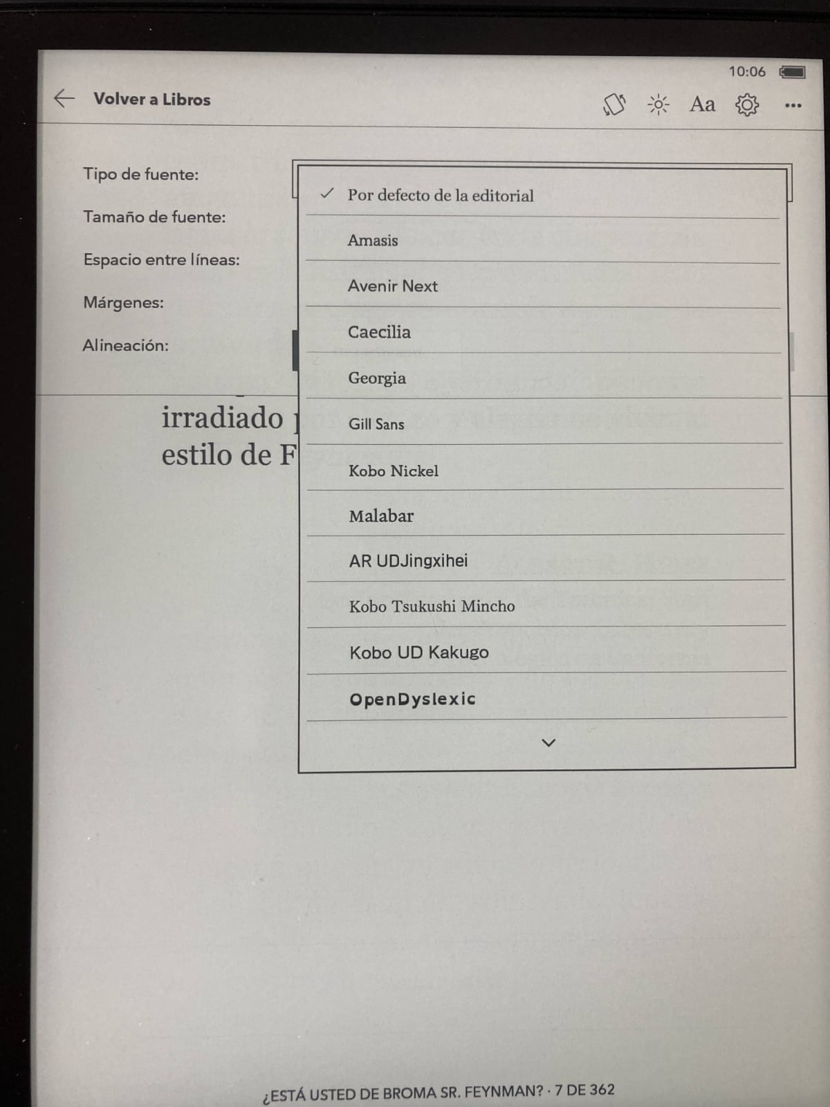 Configuración lectura Kobo Elipsa y fuentes