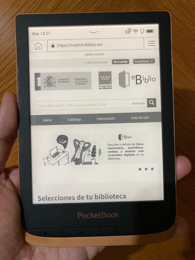 Accedemos a eBiblio desde el navegador del PocketBook