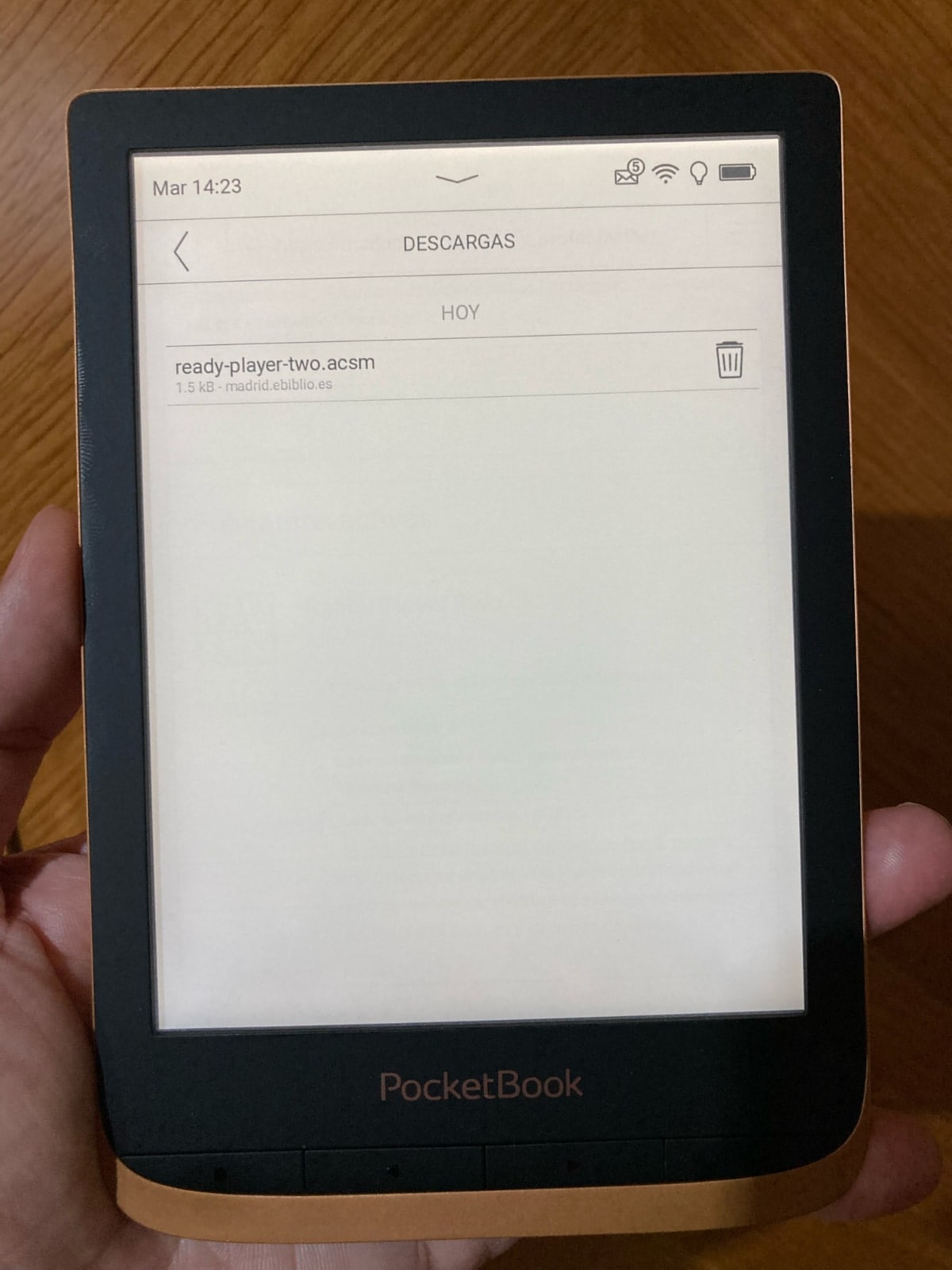 Accedemos a eBiblio desde el navegador del PocketBook: archivo del libro electrónico en formato .acsm