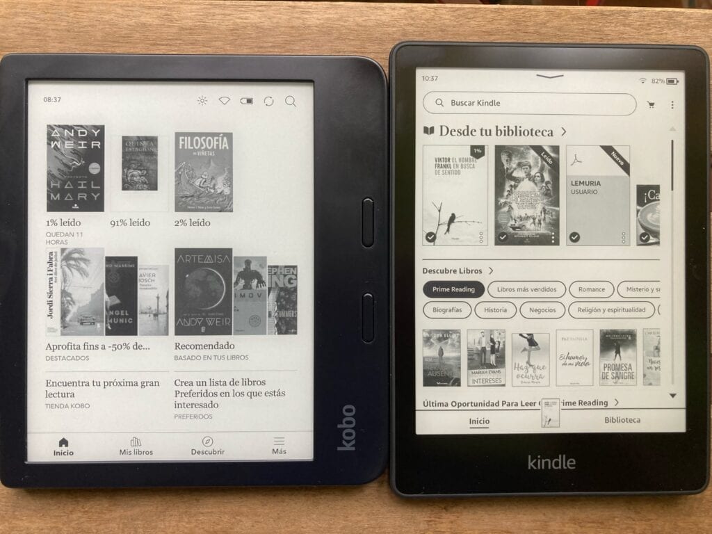 Kindle Paperwhite 5 (2021) vs Kobo Libra 2: organizacion biblioteca