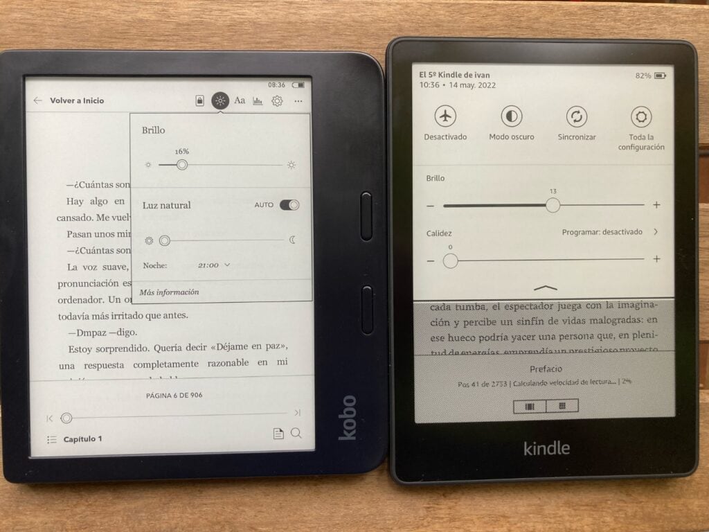 Kindle Paperwhite 5 (2021) vs Kobo Libra 2: luz en pantalla 