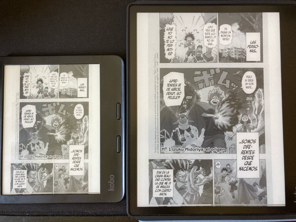 Comic manga en un eReader de 7" frente a eReader de 10,3"