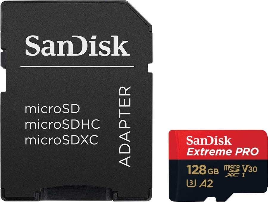 SanDisk Extreme PRO - Tarjeta de memoria microSDXC de 128 GB con adaptador SD, A2, hasta 200 MB/s, Class 10, U3 y V30