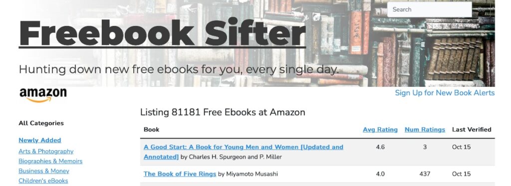 Freebook Sifter: Hay una sección en español. Tienen un catálogo de más de 30.000 libros para decarga