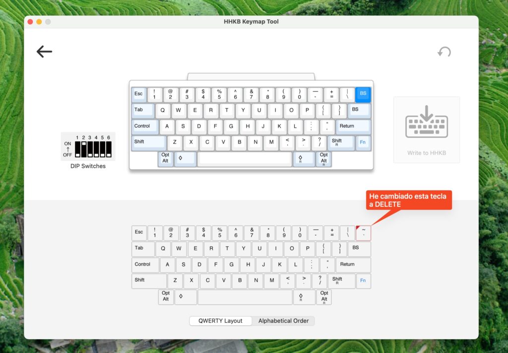 Teclado HHKB: Happy Hacking Keyboard Keymap Tool - Tecla que he cambiado DEL
