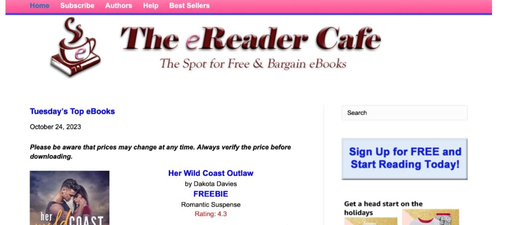 The eReader cafe: facilita la búsqueda de libros gratuitos disponibles en Amazon, especialmente para Kindle. 