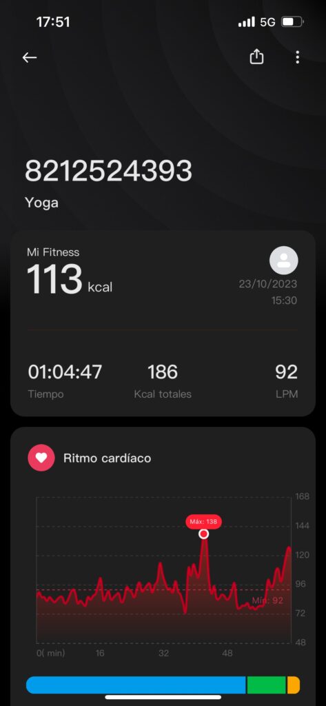 Xiaomi Mi Smart Band 8: datos de deportes de la pulsera de actividad en la app - yoga