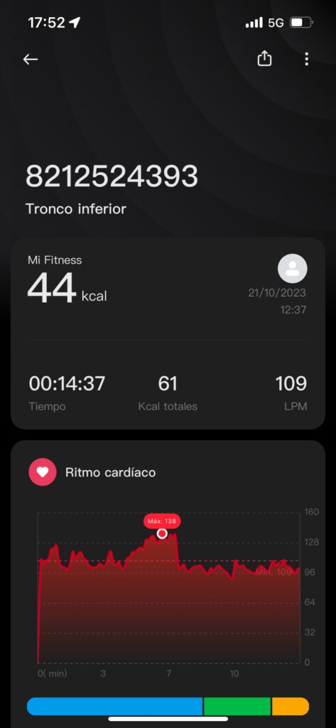 Xiaomi Mi Smart Band 8: datos de deportes de la pulsera de actividad en la app - tronco inferior