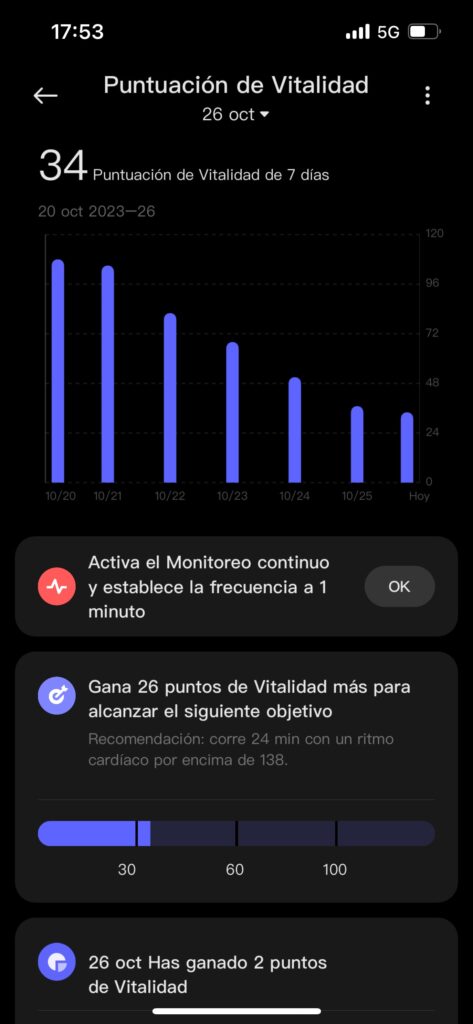 Xiaomi Mi Smart Band 8: datos de vitalidad