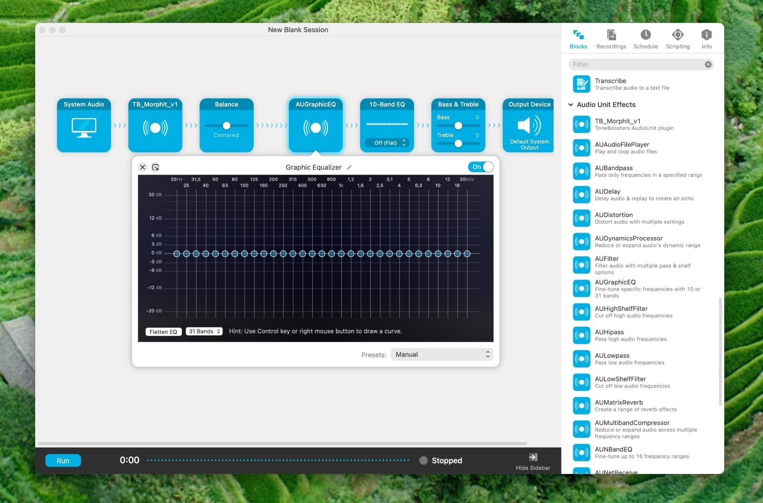 AUDIO HIJACK: ecualizador con muchas frecuencias a modificar. 