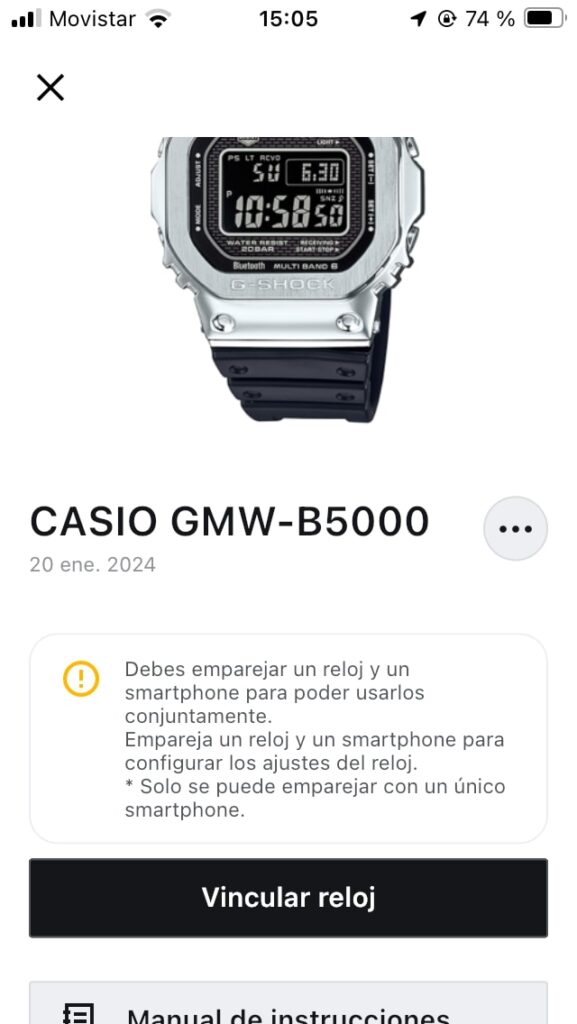 Casio G-Shock GMW-B5000 en app Casio Watches