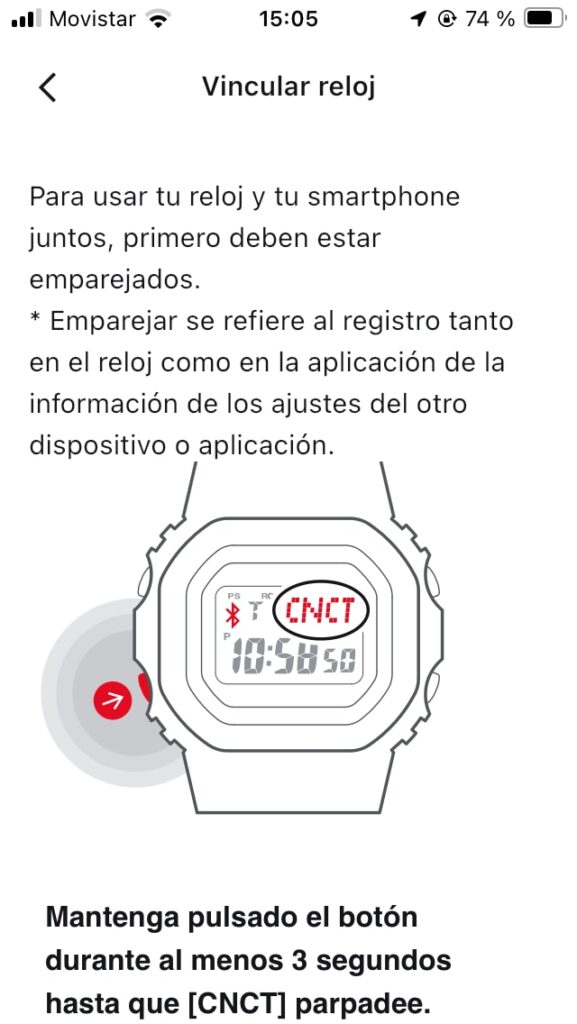 Como vincular el reloj en la app Casio Watches