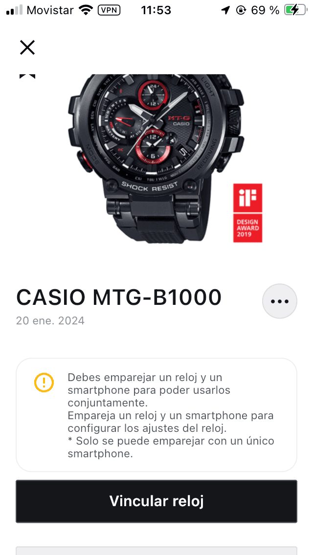 App Casio Watches con el MTG-B1000: vinculacion