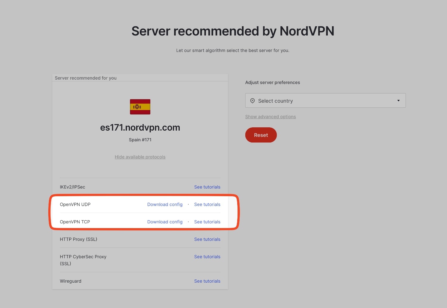 Servidor recomendado por NordVPN para descargar la configuración OpenVPN