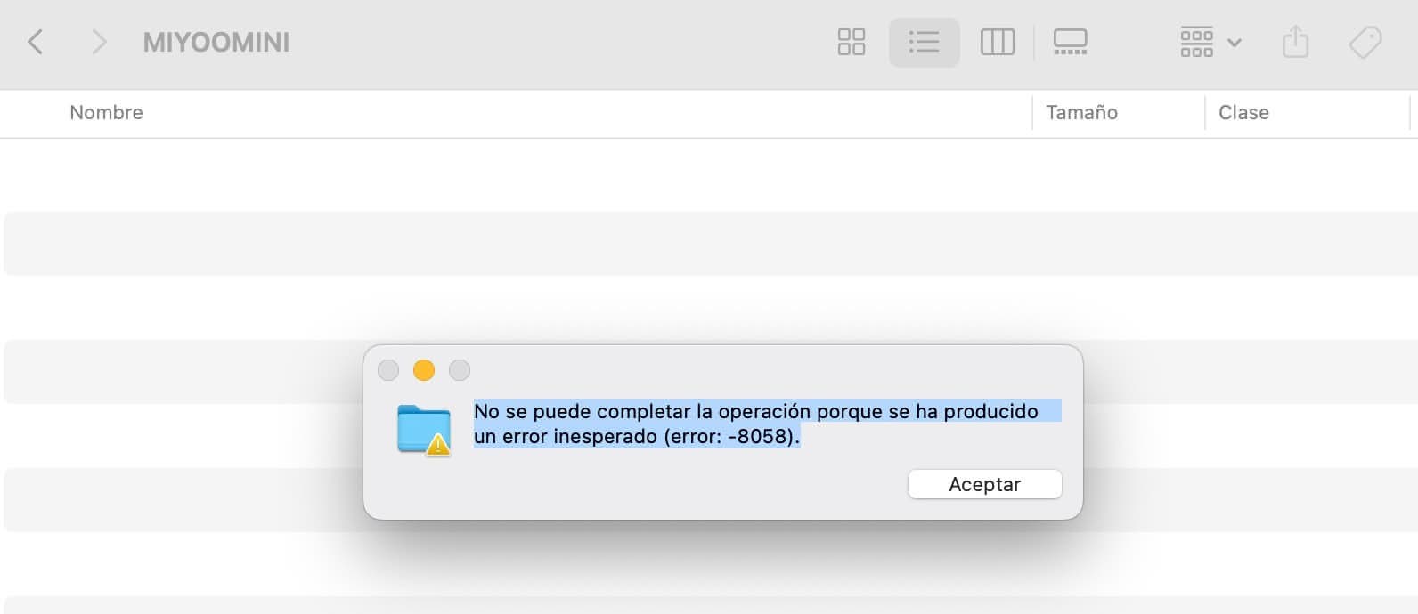 Error en macOS al intentar copiar archivos en la tarjeta SD formateada con FAT.
