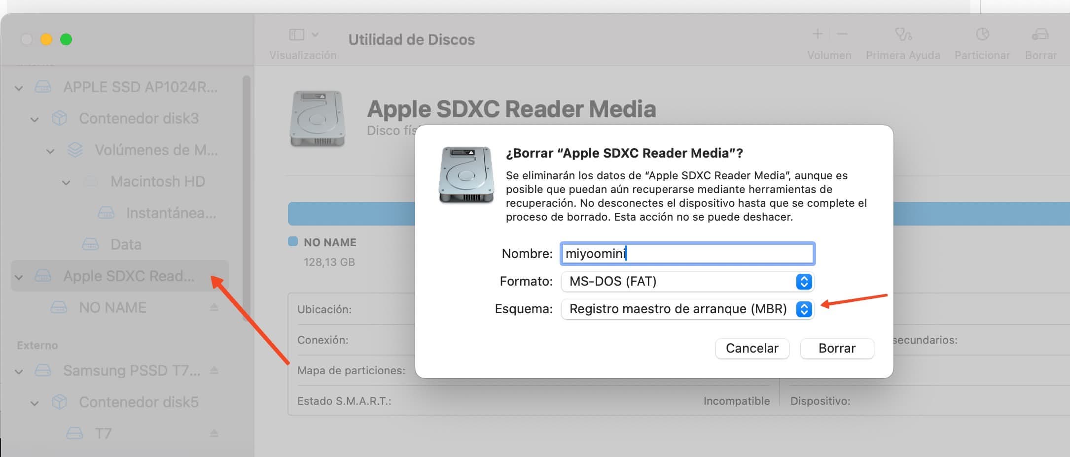 Formateamos en FAT en Mac la tarjeta SD para Onion OS