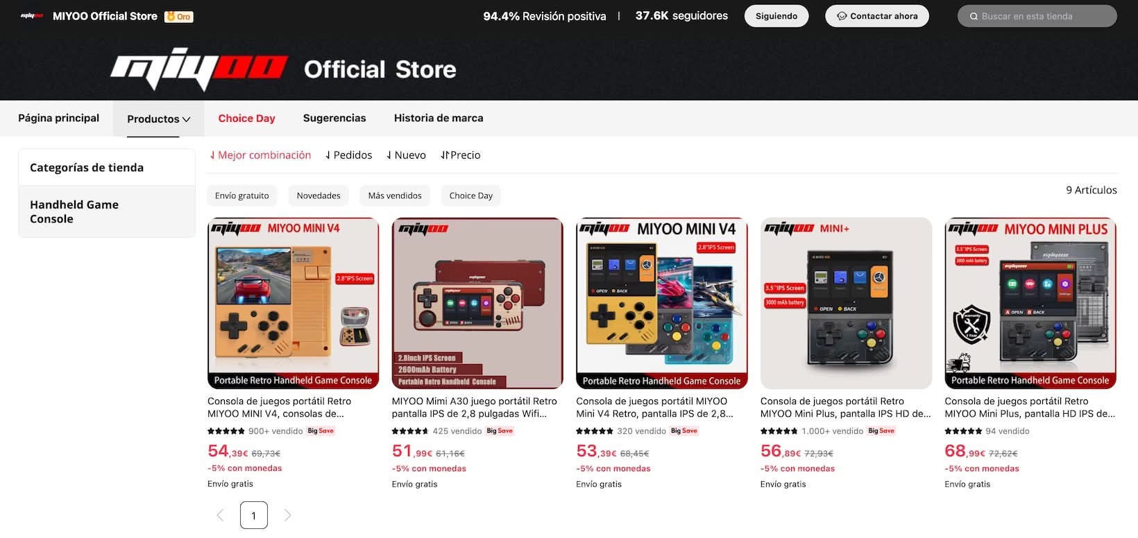 Tienda oficial de Miyoo en AliExpress con precios de las diferentes consolas retro