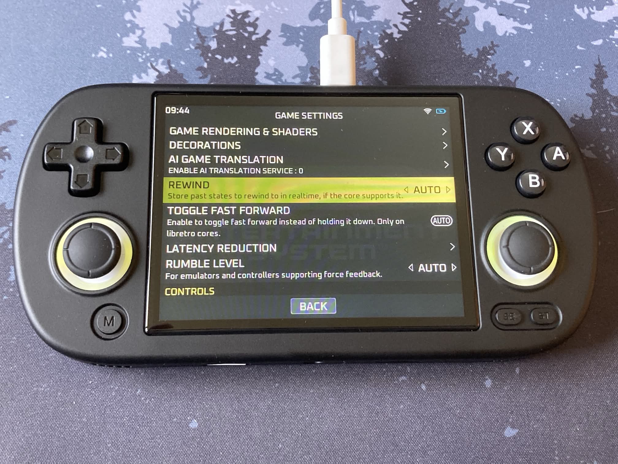 Anbernic RG40XX H: SO Knulli opciones de menú principal (rewind)