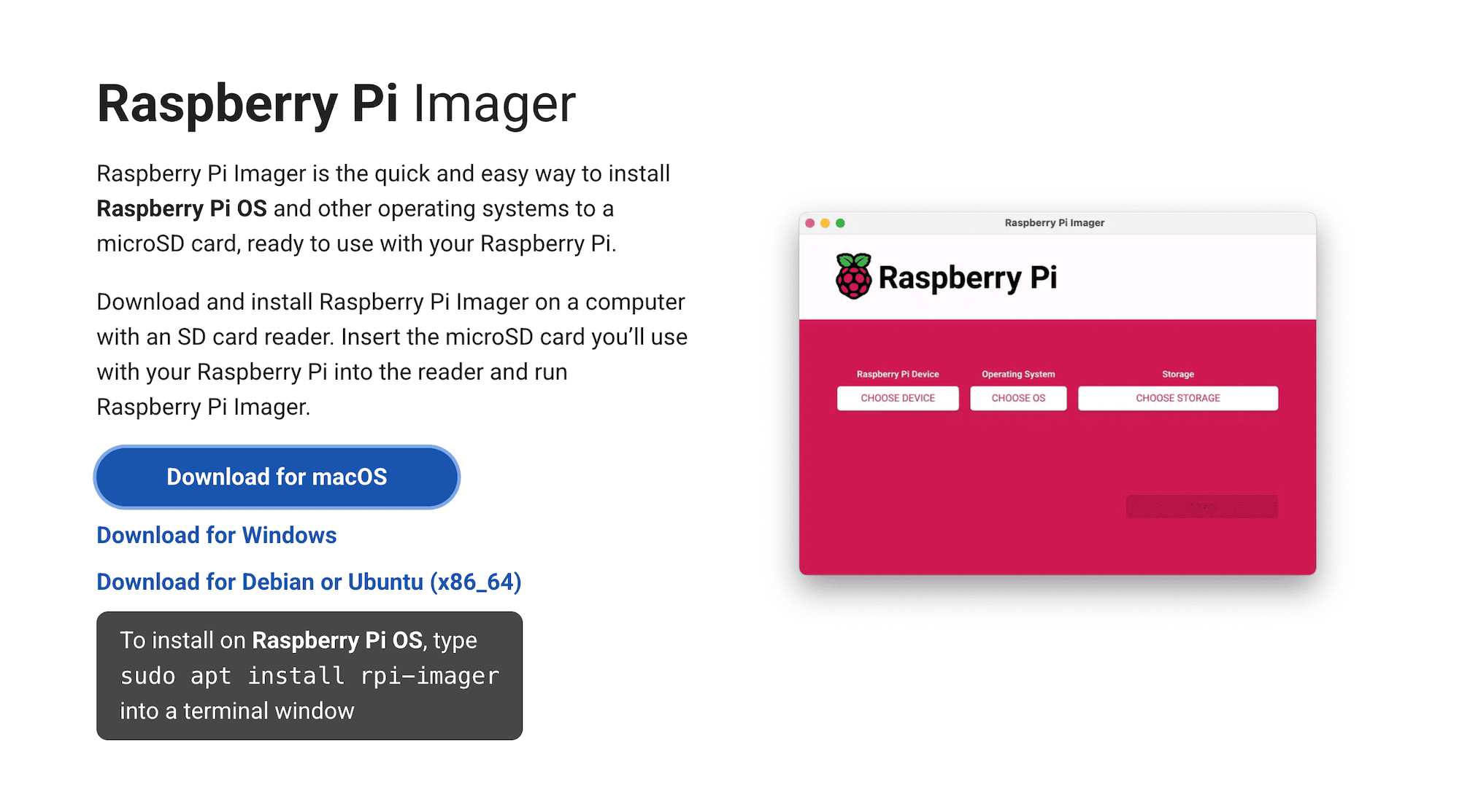 Utiliza Raspberry Pi Imager (gratis) para instalar el sistema en la tarjeta SD.