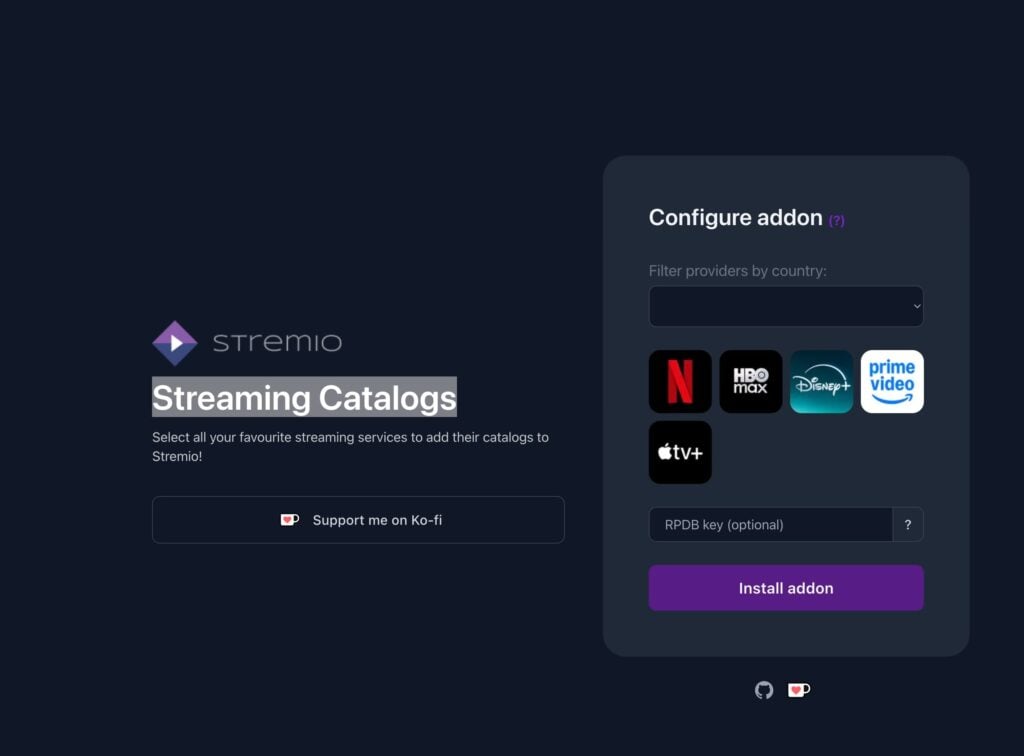 Stremio con addon Streaming Catalogs