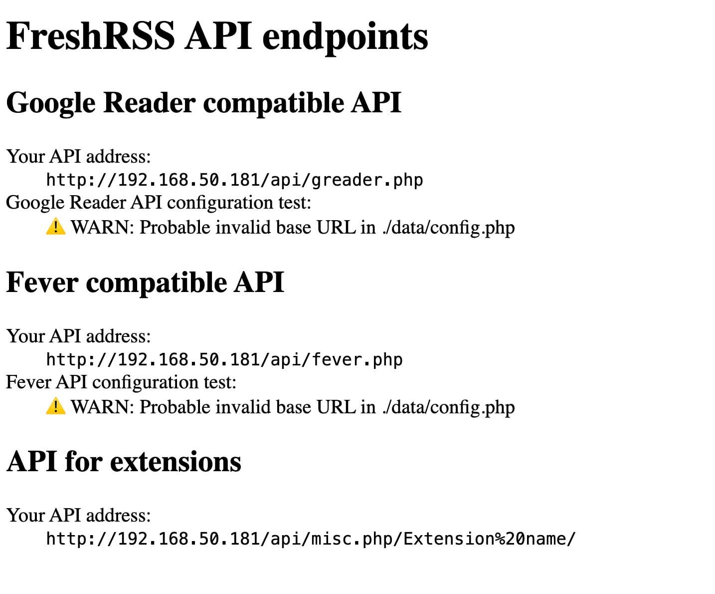 API TEST Freshrss con URLS
