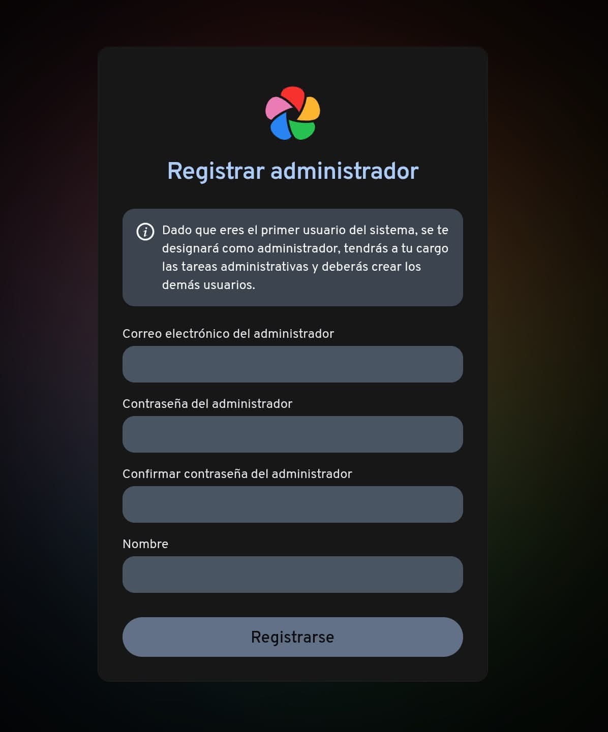Registramos el administrador en Immich
