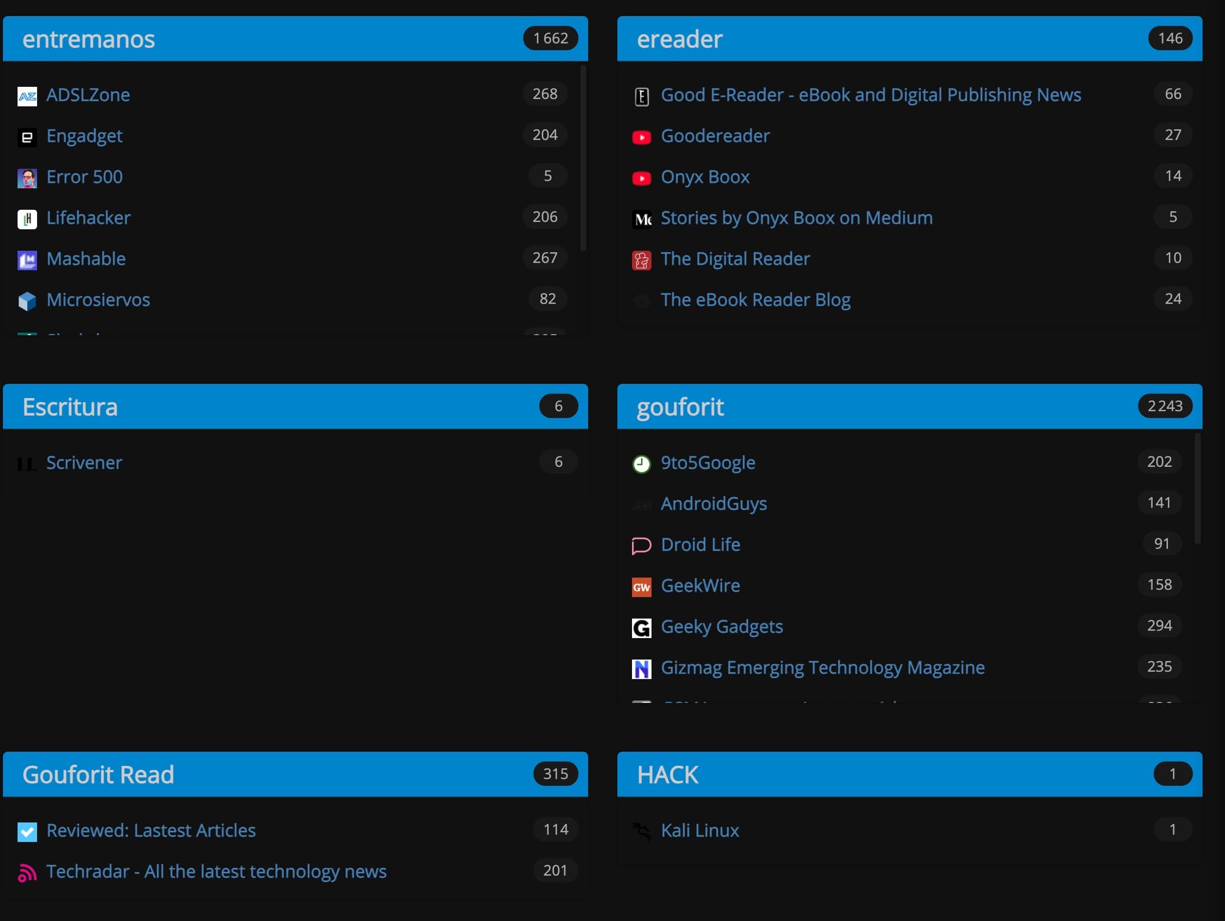 Vista global de FreshRSS