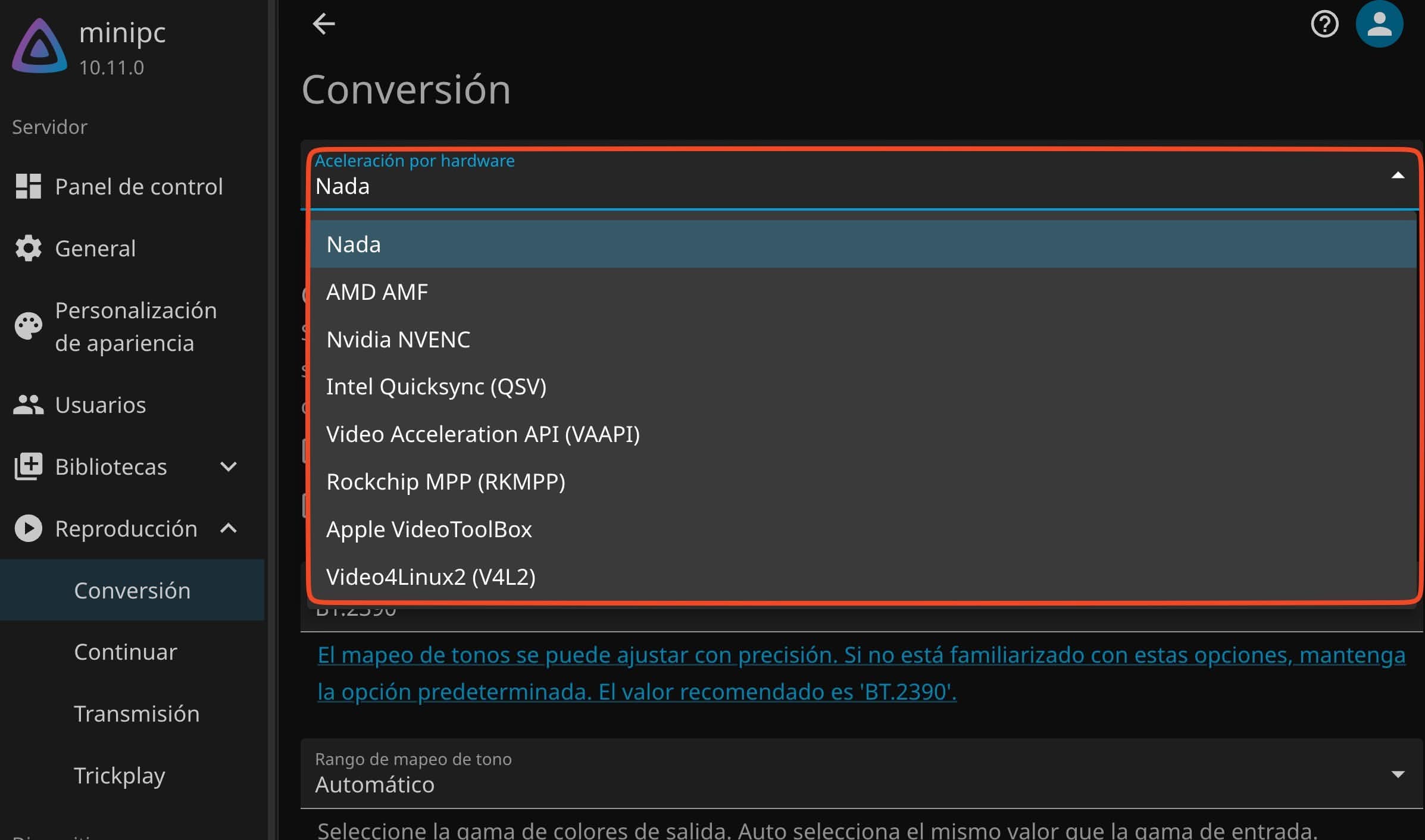 Aceleración por hardware en Jellyfin