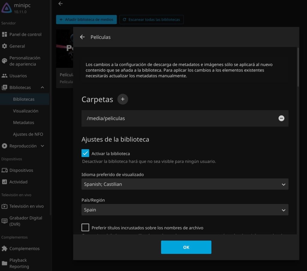 Gestión de la biblioteca en Jellyfin