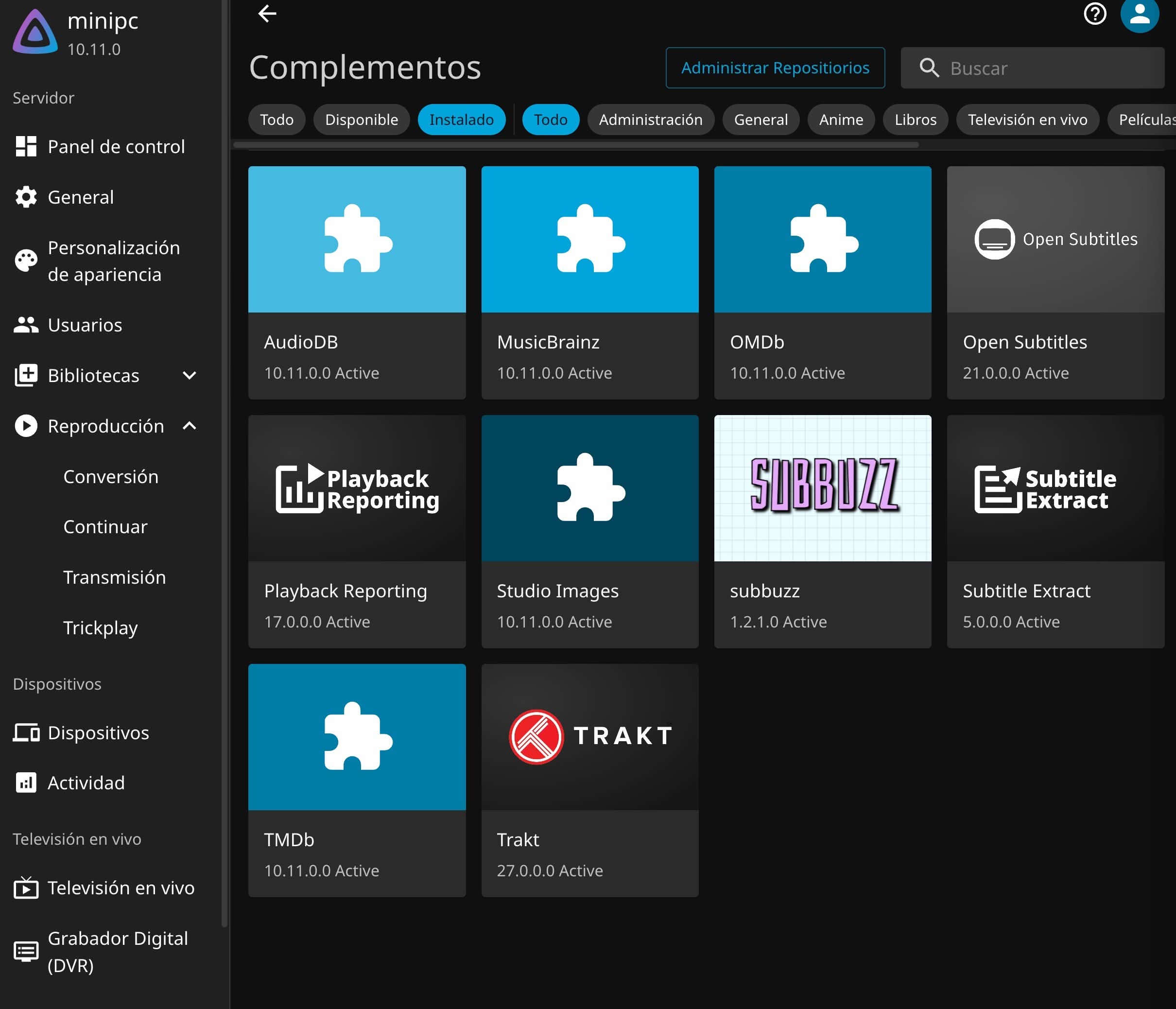 Plugins en Jellyfin