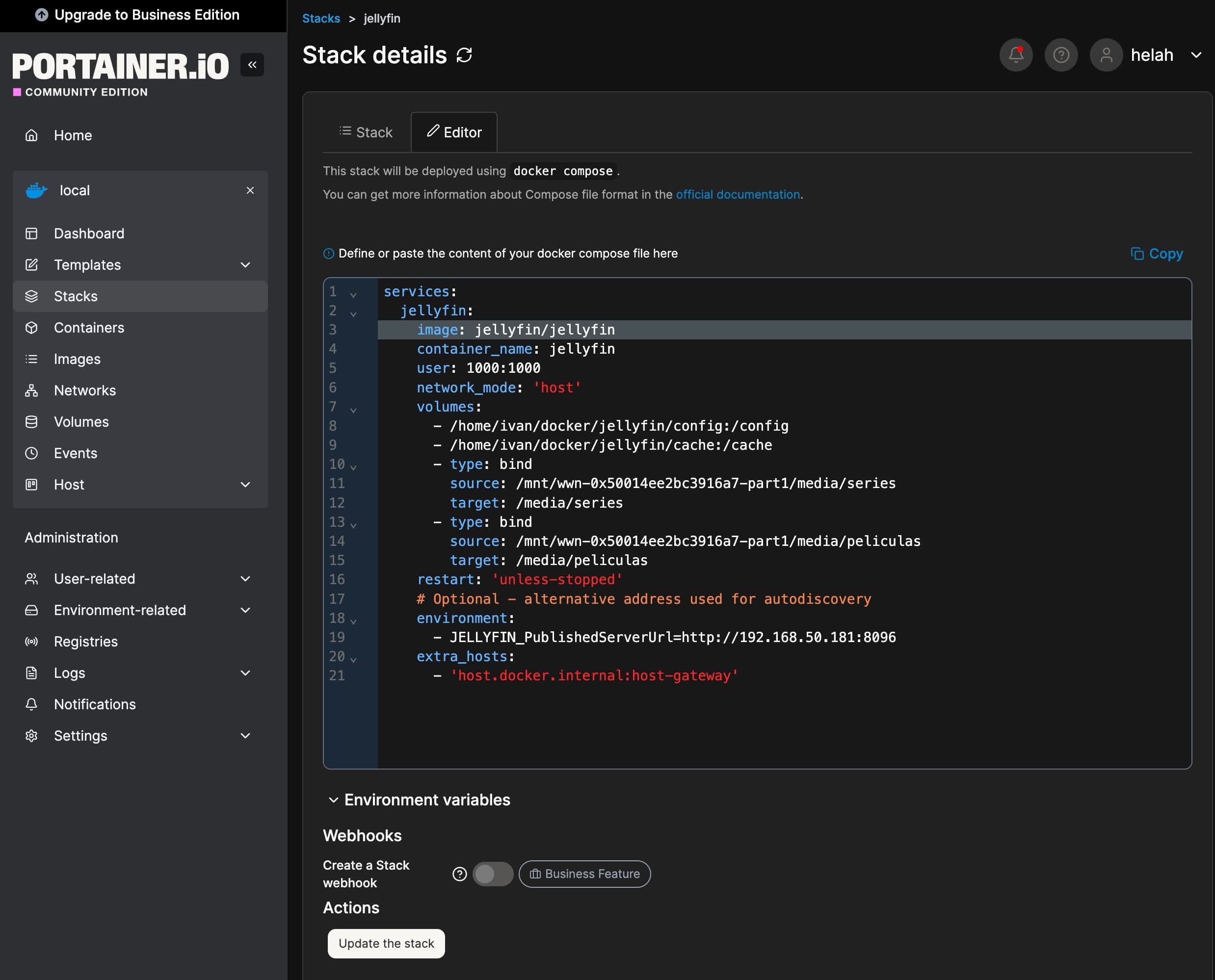 Jellyfin en Portainer: docker compose.