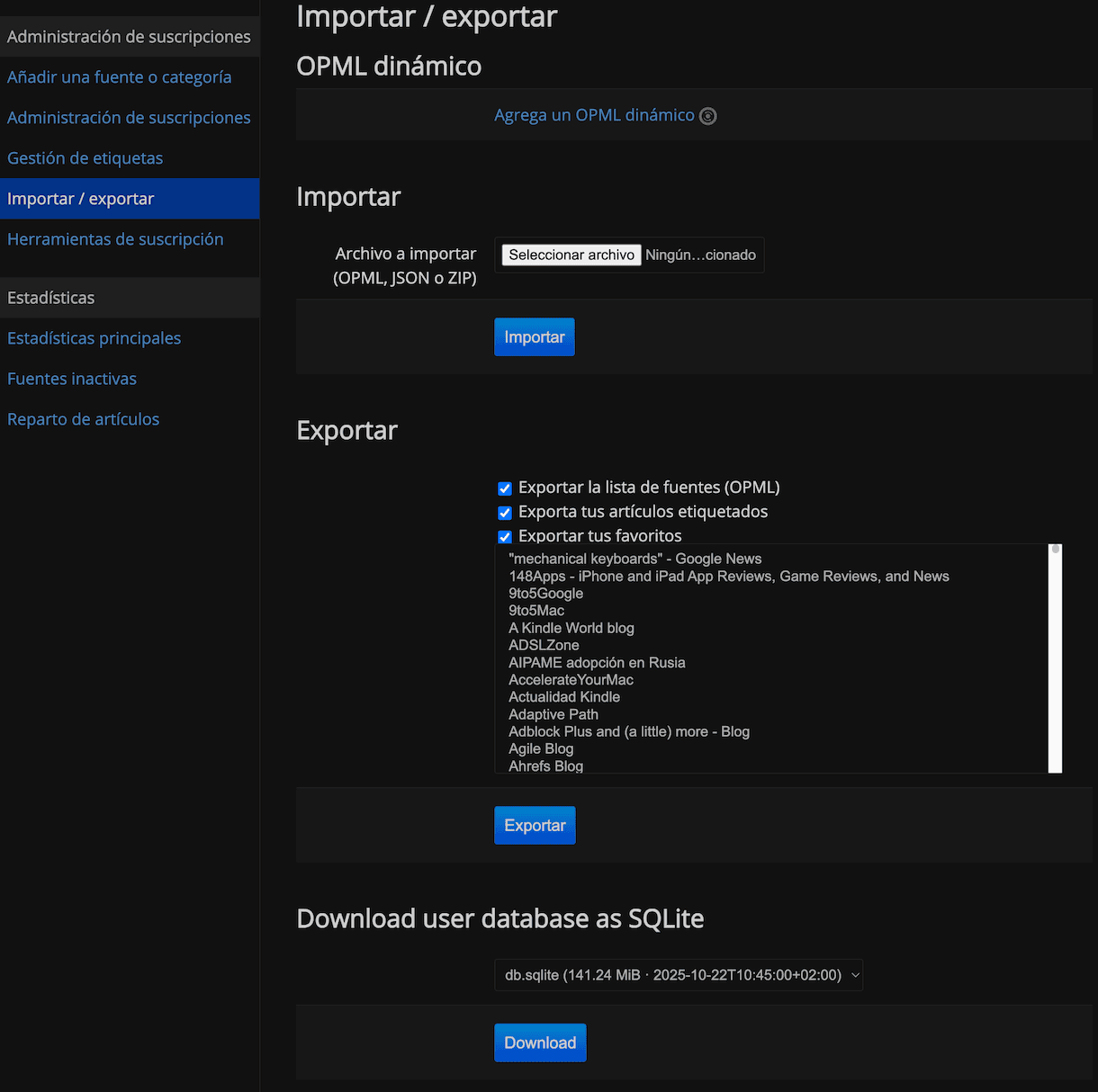 Importamos feeds en formato OPML