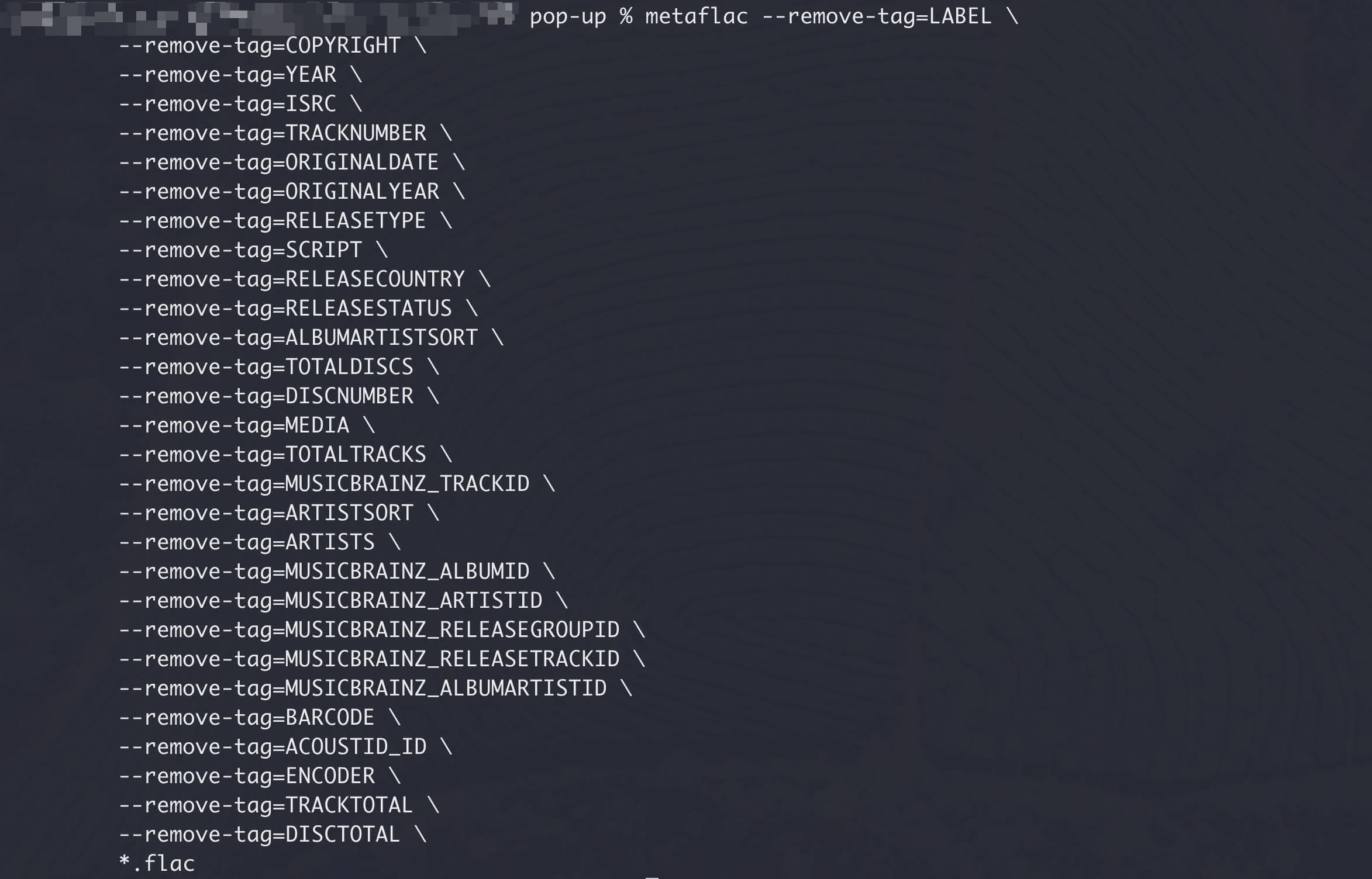 Usando Metaflac para eliminar metadatos que pueden distraer a Navidrome.
