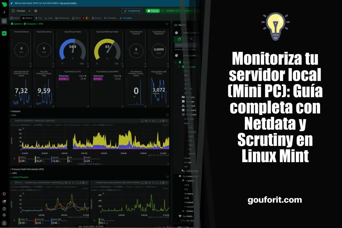 Monitoriza tu servidor local (Mini PC): Guía completa con Netdata y Scrutiny en Linux Mint