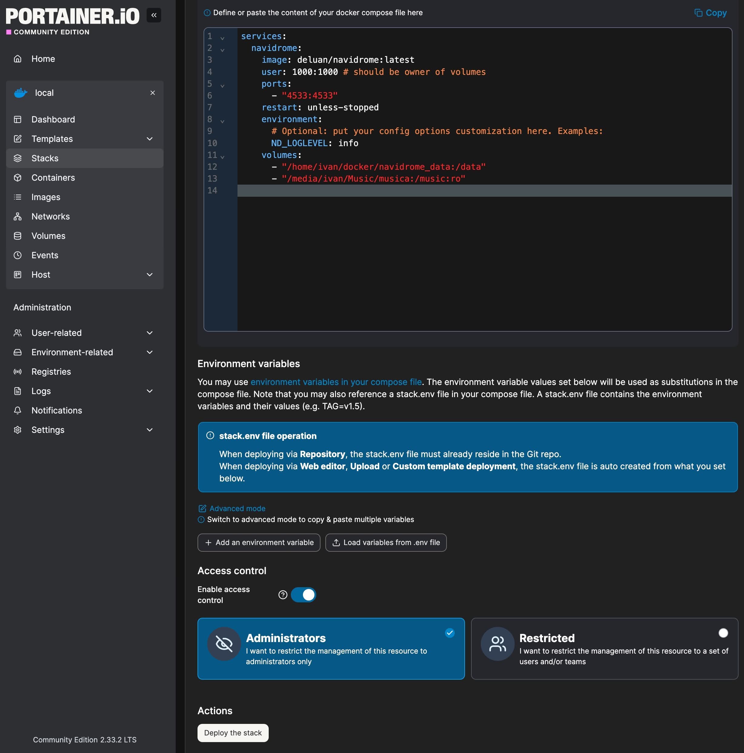 Creamos el stack de Navidrome en Docker gracias a Portainer (GUI)