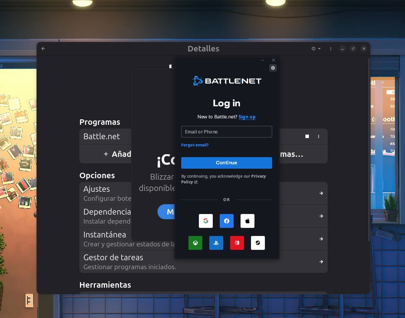 Battle.net instalado en Bottles
