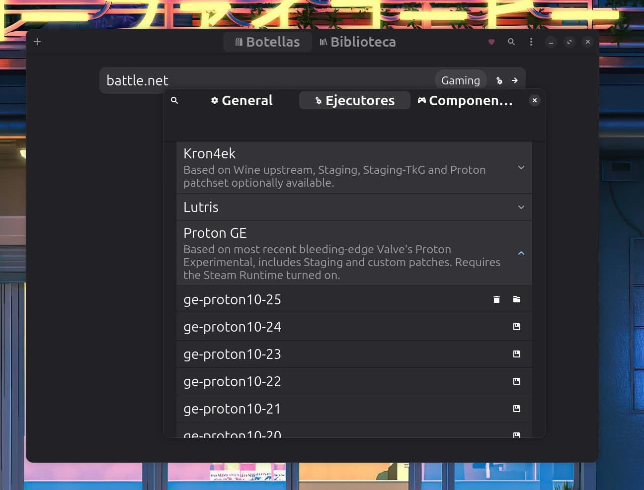 Cambiamos la versión de Proton en Bottles