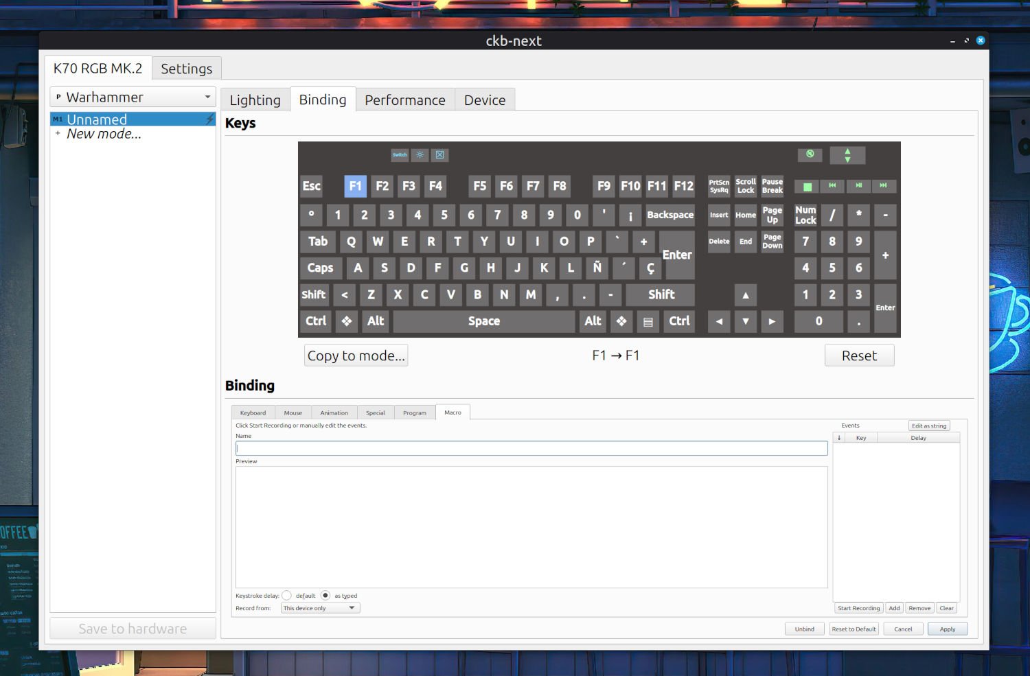 Ckb-next para configurar teclados Corsair en Linux: macros y teclas.