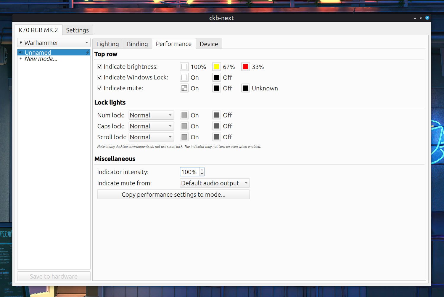 Ckb-next para configurar teclados Corsair en Linux: rendimiento