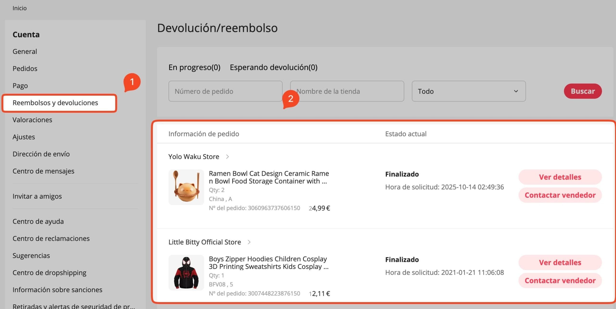 Reembolsos y devoluciones en AliExpress