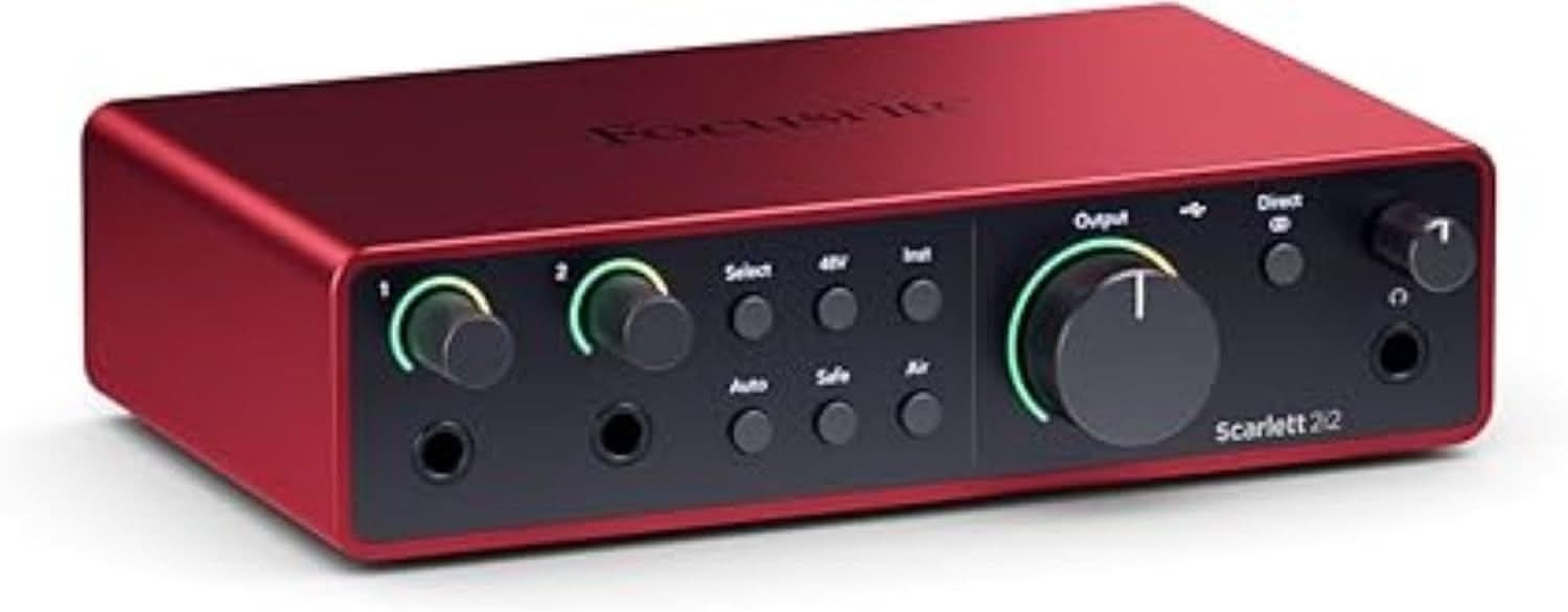 Focusrite Scarlett 2i2 4.ª gen. interfaz de audio USB para grabar, componer, retransmitir y emitir pódcast. 