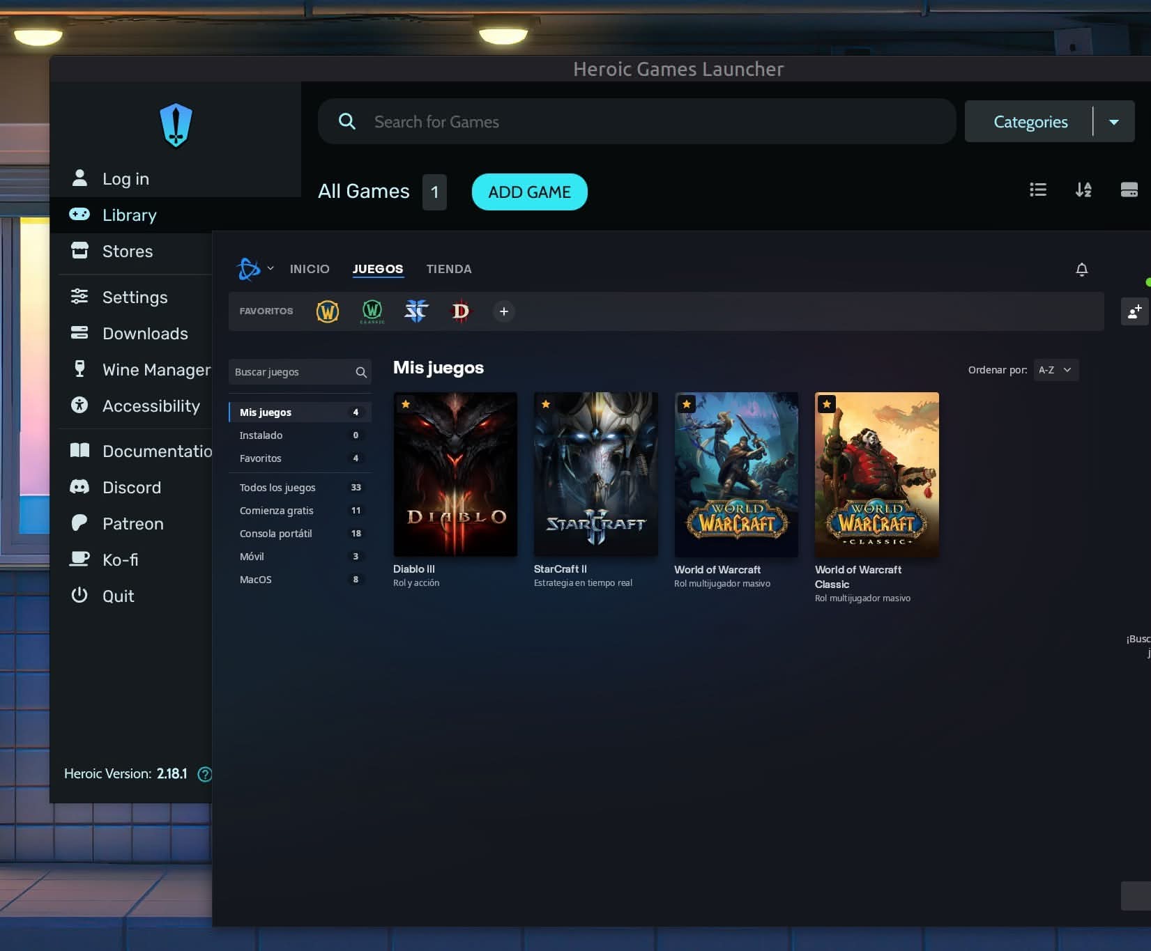 Biblioteca de Battle.net en Heroic Linux mint